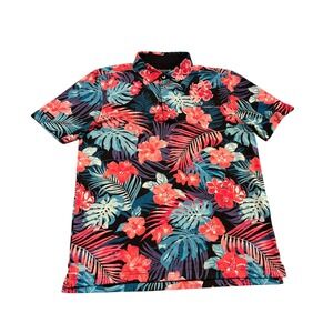 Good Good Golf Mens Tropical Floral Performance Polo Shirt Multicolor Medium